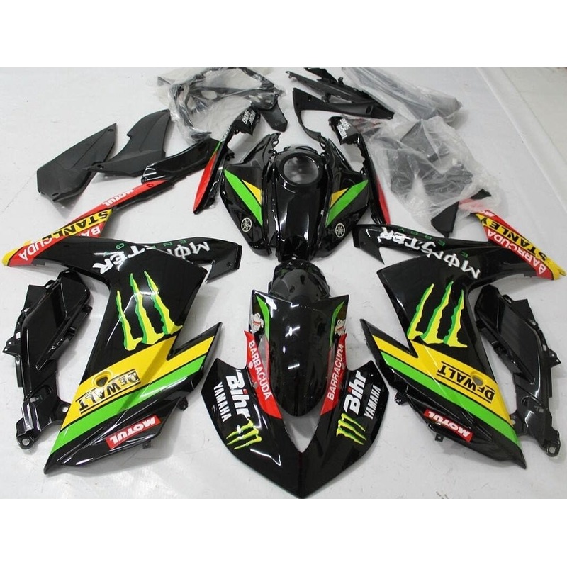 Yamaha YZF-R3 (2015-2018) Black, Yellow, Green & Red Monster Fairings No Seat Cowl No Bolt Kit No Tank Cover