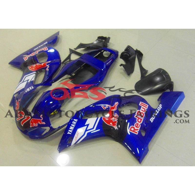 Yamaha YZF-R6 (1998-2002) Blue & Black, Red Bull #91 Fairings Clear Windscreen: Free No Bolt Kit