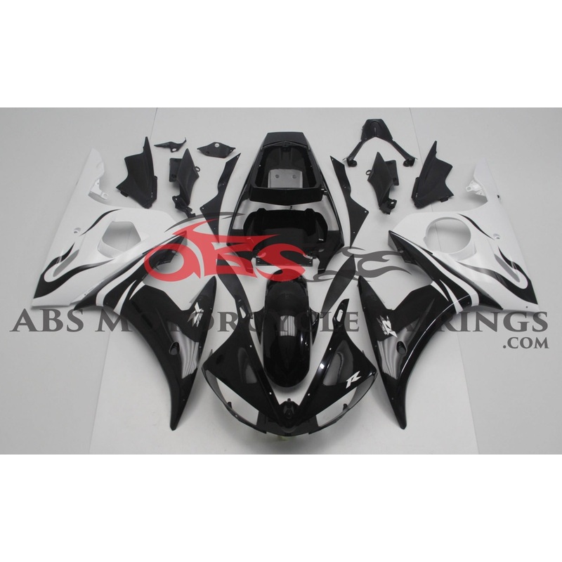Yamaha YZF-R6 (2005) Black & White Fairings Clear Windscreen: Free No Seat Cowl No Bolt Kit