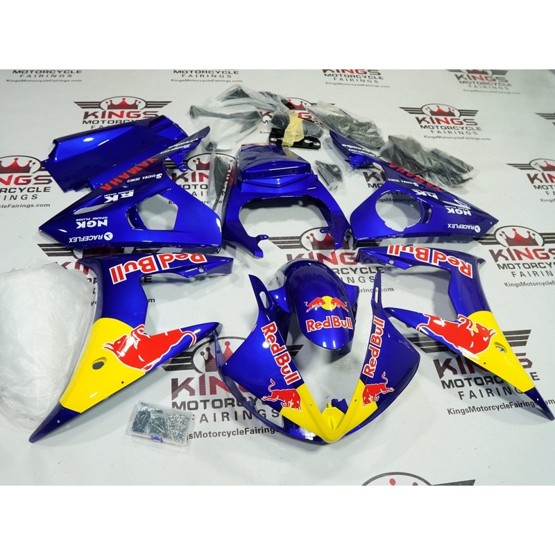 Yamaha YZF-R6 (2005) Blue Red Bull Fairings Clear Windscreen: Free No Seat Cowl No Bolt Kit