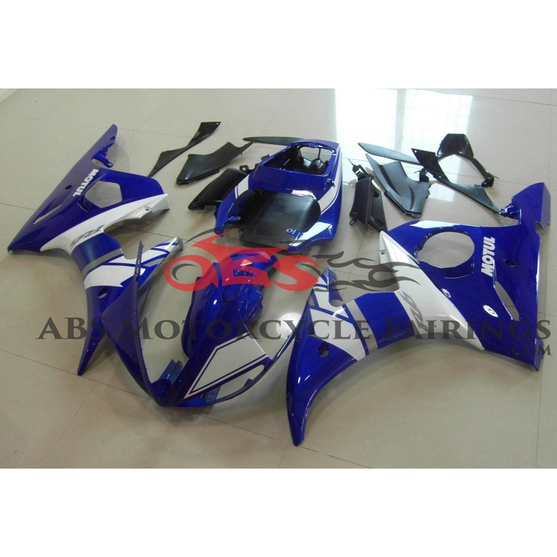 Yamaha YZF-R6 (2005) Blue & White Fairings Clear Windscreen: Free No Seat Cowl No Bolt Kit