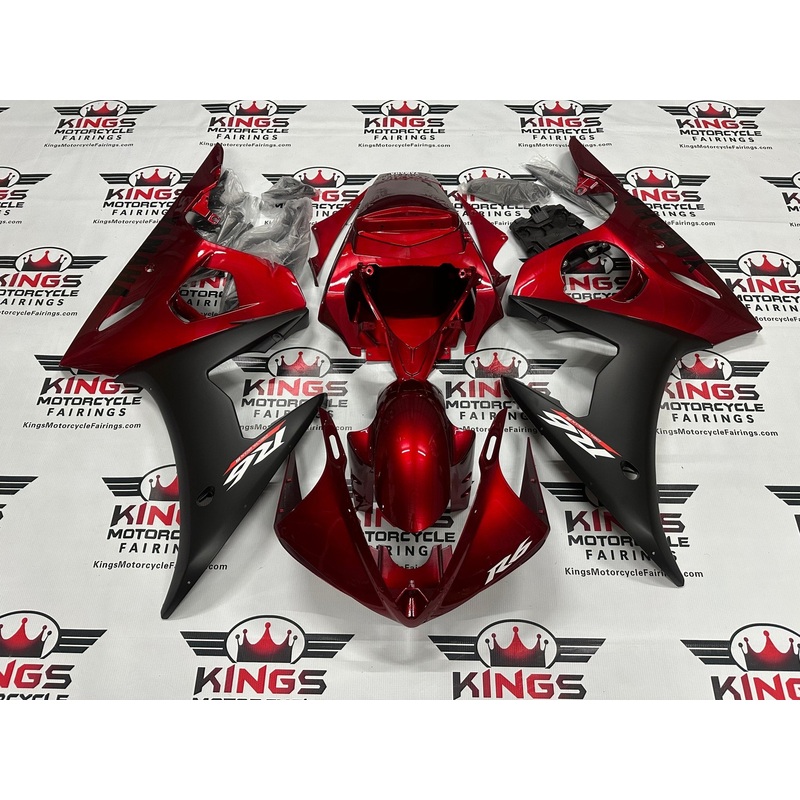Yamaha YZF-R6 (2005) Dark Red, Matte Black Fairings Clear Windscreen: Free No Seat Cowl No Bolt Kit