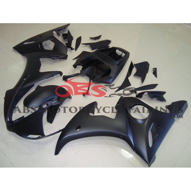 Yamaha YZF-R6 (2005) Matte Black Fairings Clear Windscreen: Free No Seat Cowl No Bolt Kit