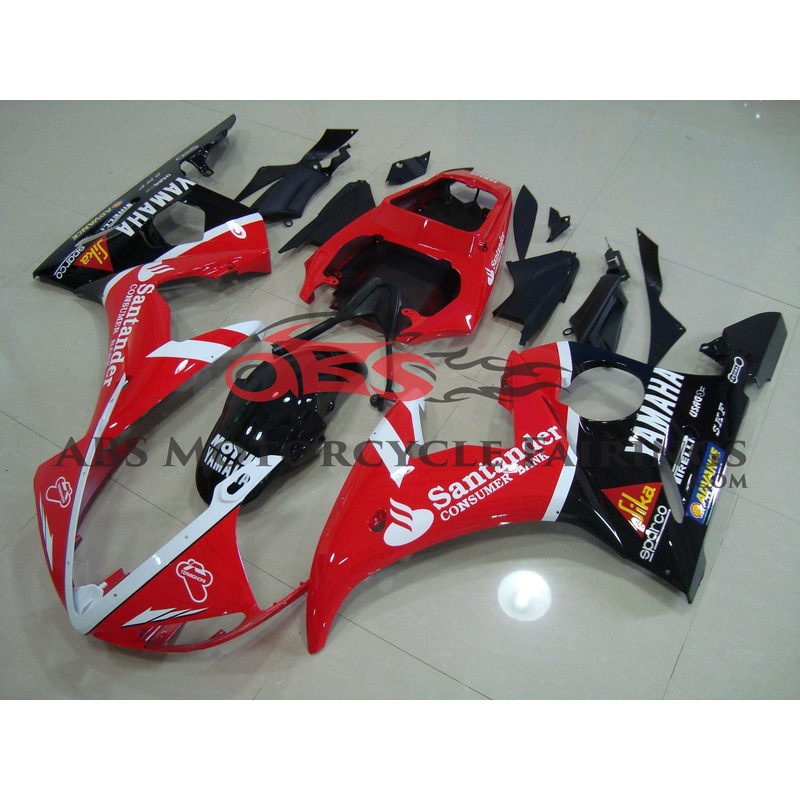 Yamaha YZF-R6 (2005) Red, Black & White Santander Fairings Clear Windscreen: Free No Seat Cowl No Bolt Kit