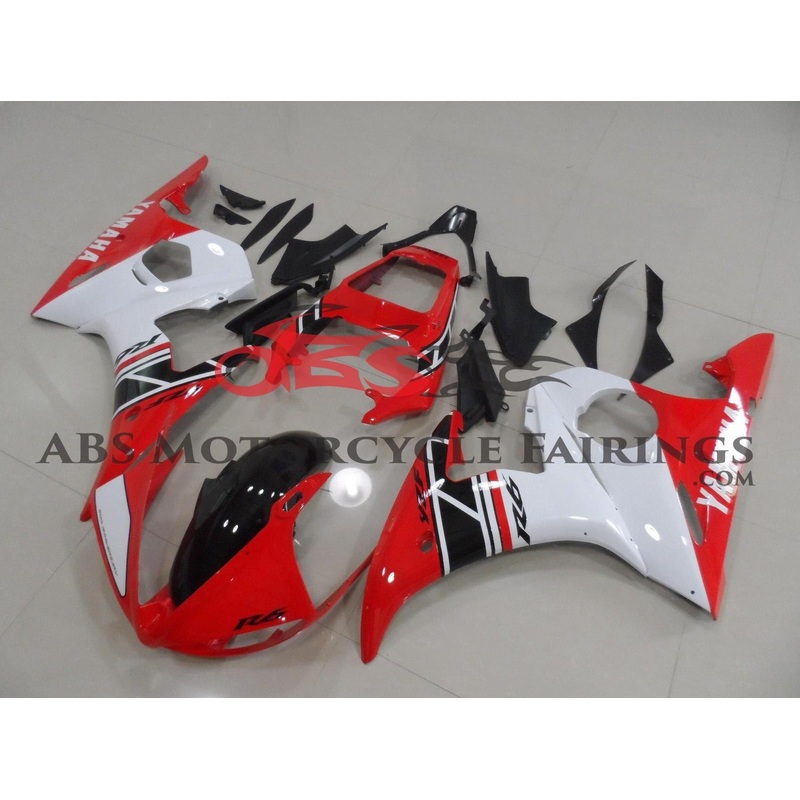 Yamaha YZF-R6 (2005) Red, White & Black Fairings Clear Windscreen: Free No Seat Cowl No Bolt Kit