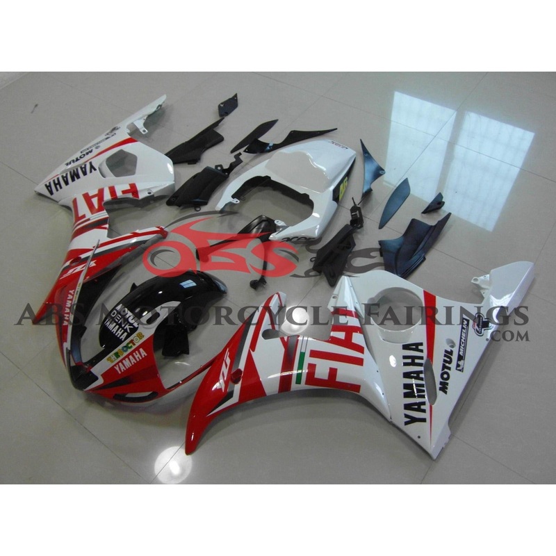 Yamaha YZF-R6 (2005) Red & White Fiat Fairings Clear Windscreen: Free No Seat Cowl No Bolt Kit