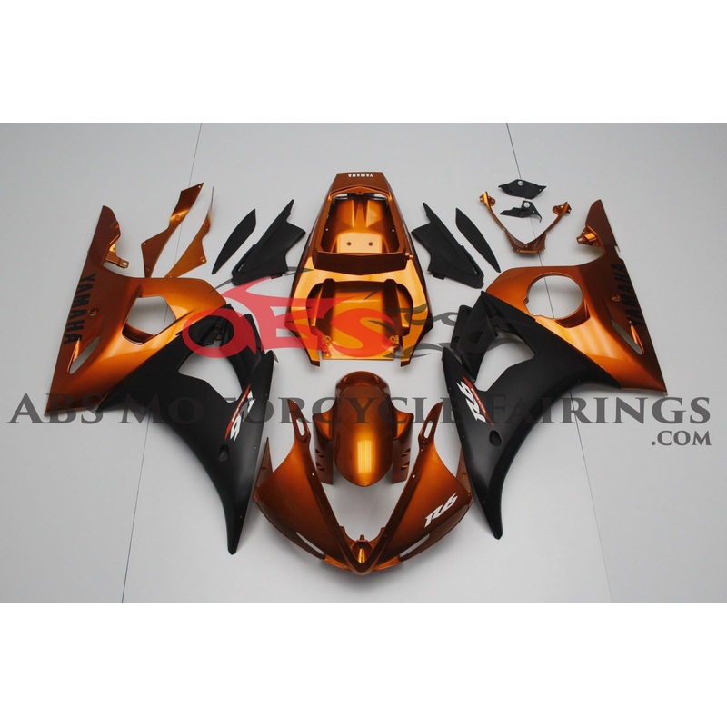 Yamaha YZF-R6 (2005) Rust Orange & Matte Black Fairings Clear Windscreen: Free No Seat Cowl No Bolt Kit