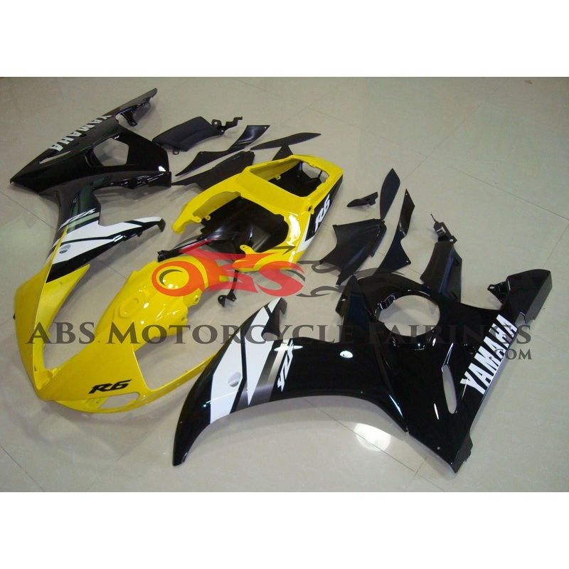 Yamaha YZF-R6 (2005) Yellow, Black & White Fairings Clear Windscreen: Free No Seat Cowl No Bolt Kit