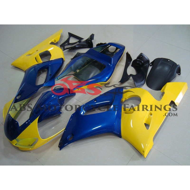 Yamaha YZF-R6 (2005) Yellow & Blue Fairings Clear Windscreen: Free No Seat Cowl No Bolt Kit