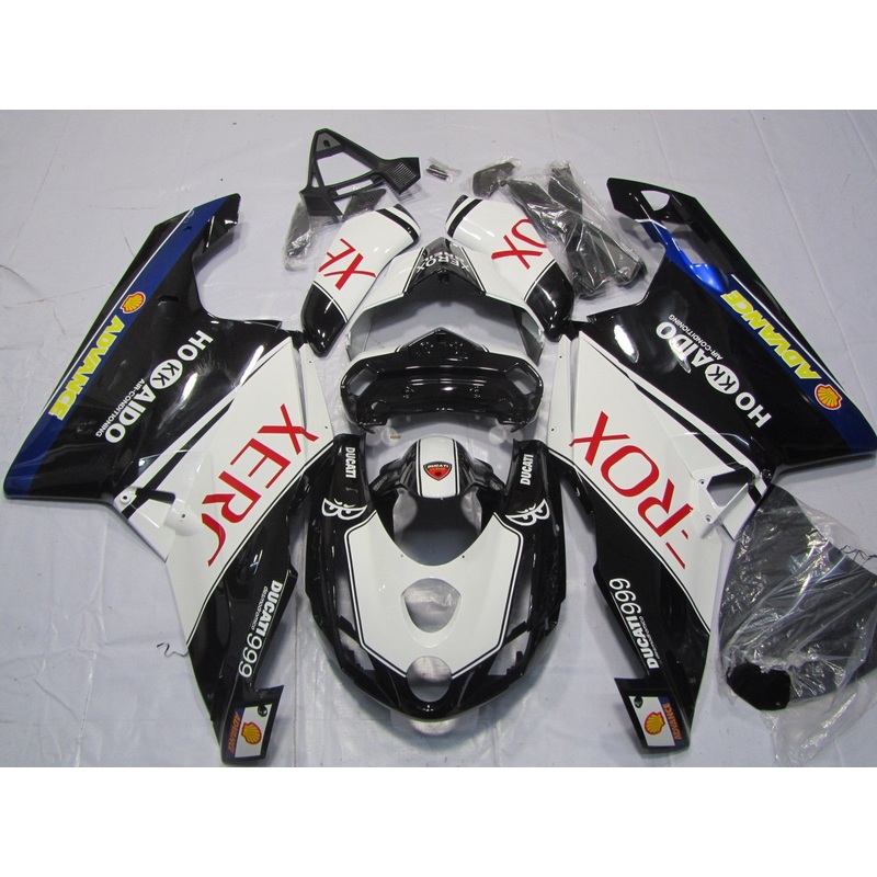 Ducati 749 (2003-2004) Black, White & Red XEROX Fairings Clear Windscreen: Free No Seat Cowl No Bolt Kit