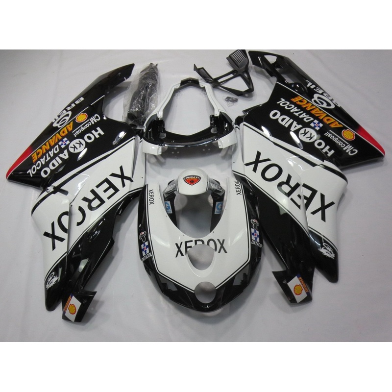 Ducati 749 (2003-2004) Black & White XEROX Fairings Clear Windscreen: Free No Seat Cowl No Bolt Kit