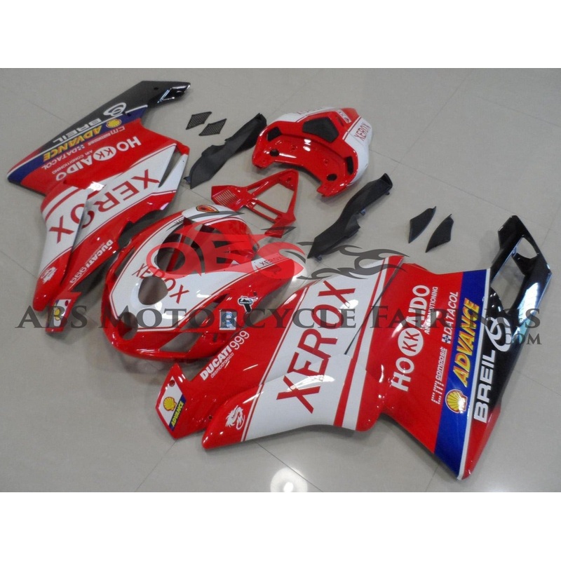 Ducati 749 (2003-2004) Red & White XEROX Hokkaido Fairings Clear Windscreen: Free No Seat Cowl No Bolt Kit