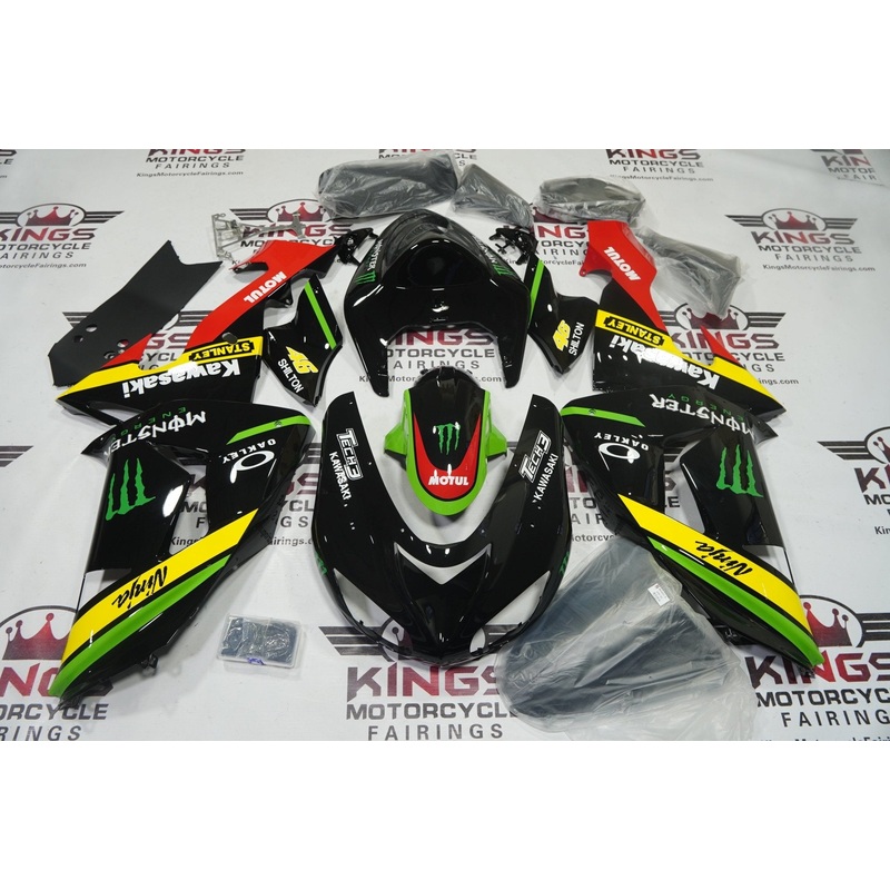 Fairing kit for a Kawasaki Ninja ZX10R (2006-2007) Black, Yellow, Red, Green Monster Energy Clear Windscreen: Free No Seat Cowl No Bolt Kit