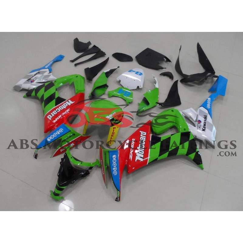 Fairing kit for a Kawasaki Ninja ZX10R (2008-2010) Green, Red, Black, Blue, White & Yellow Motocard Clear Windscreen: Free No Seat Cowl No Bolt Kit