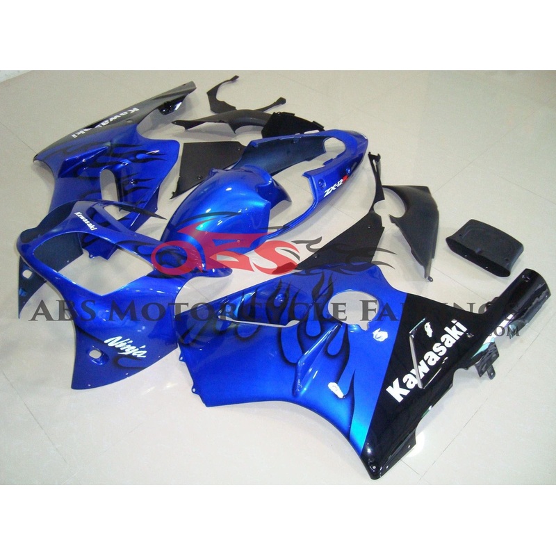 Fairing kit for a KAWASAKI NINJA ZX12R (2002-2006) BLUE & BLACK FLAMES No Seat Cowl No Bolt Kit No Tank