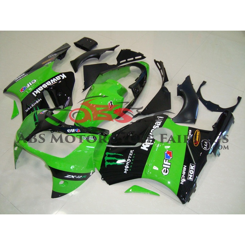 Fairing kit for a KAWASAKI NINJA ZX12R (2002-2006) GREEN & BLACK MONSTER ENERGY No Seat Cowl No Bolt Kit No Tank