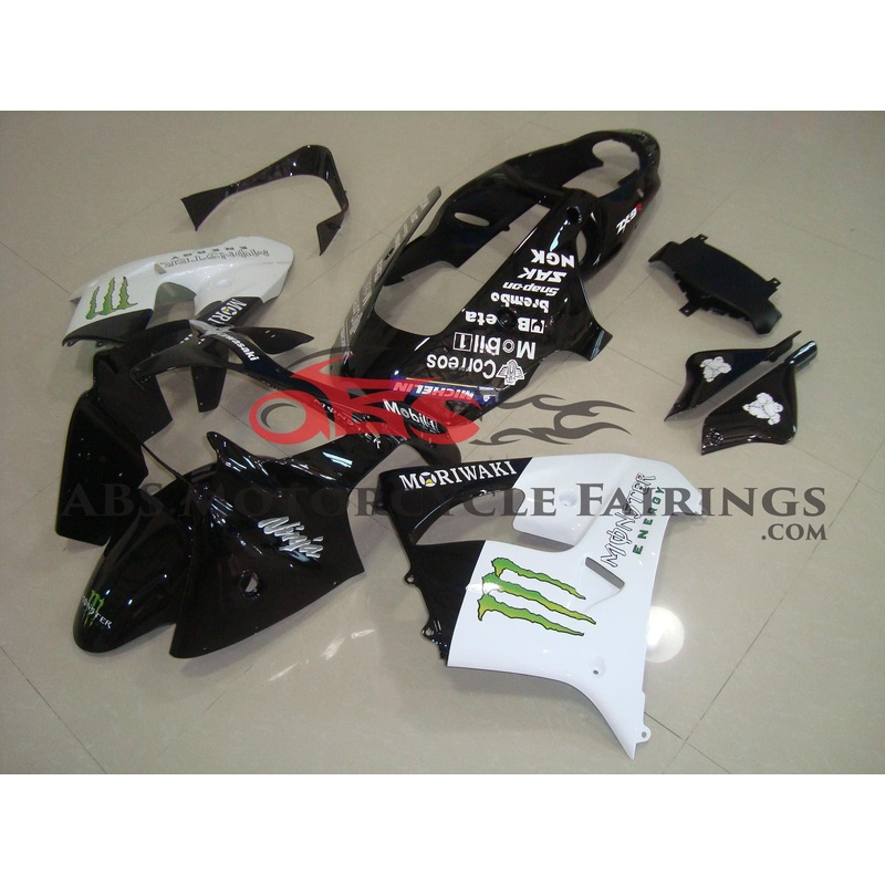 Fairing Kit for a Kawasaki ZX-9R (1998-1999) Black & White Monster CLEAR WINDSCREEN: FREE NO SEAT COWL NO BOLT KIT