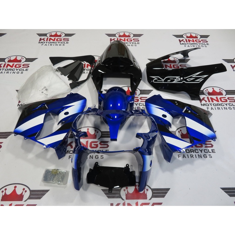 Fairing Kit for a Kawasaki ZX-9R (2000-2001) Blue, Black, White CLEAR WINDSCREEN: FREE NO SEAT COWL NO BOLT KIT