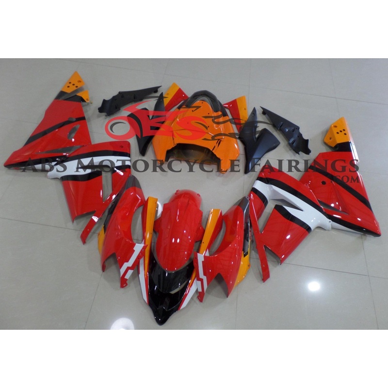 Fairing kit for a Kawasaki ZX10R (2004-2005) Red, Orange, White & Black No Seat Cowl No Bolt Kit No Tank