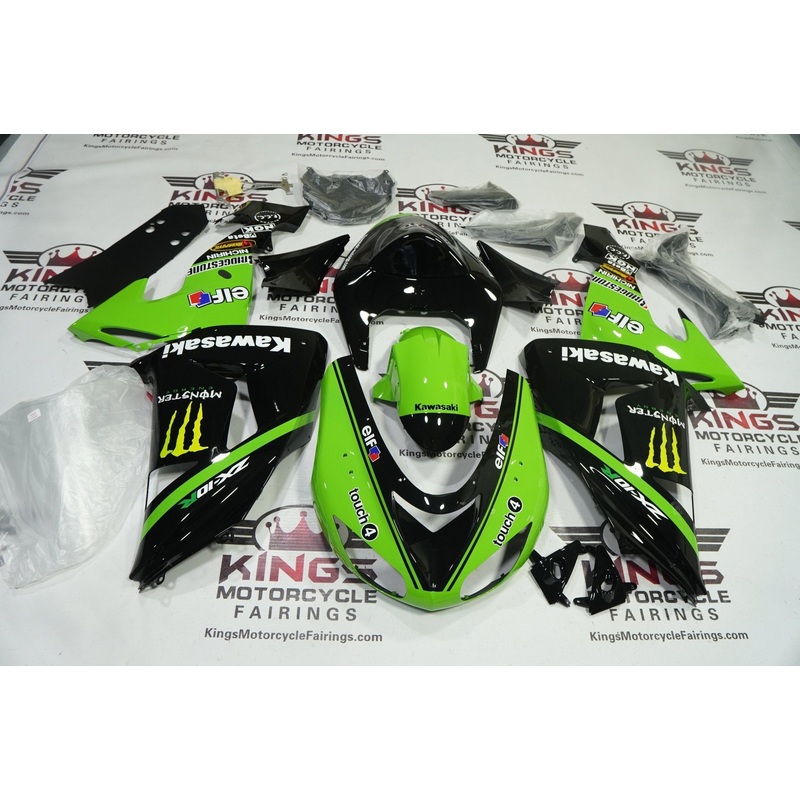 Fairing kit for a Kawasaki ZX10R (2006-2007) Green, Black Monster Energy Clear Windscreen: Free No Seat Cowl No Bolt Kit