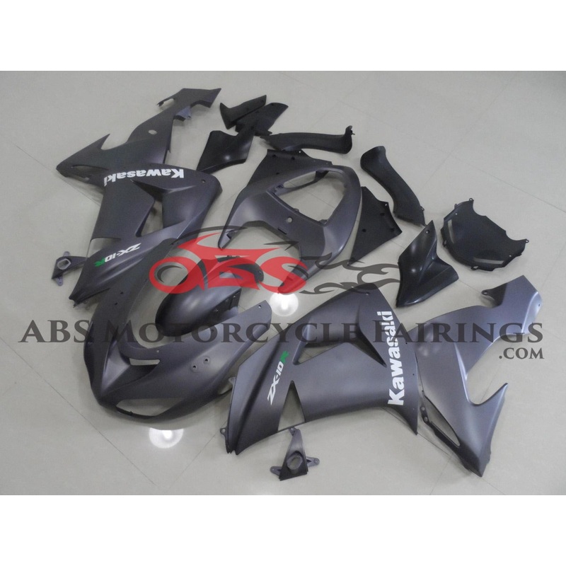 Fairing kit for a Kawasaki ZX10R (2006-2007) Matte Gray, White Clear Windscreen: Free No Seat Cowl No Bolt Kit