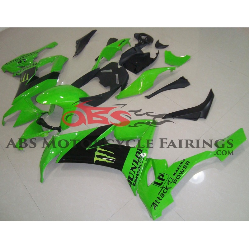 Fairing kit for a Kawasaki ZX10R (2008-2010) Green & Black Clear Windscreen: Free No Seat Cowl No Bolt Kit