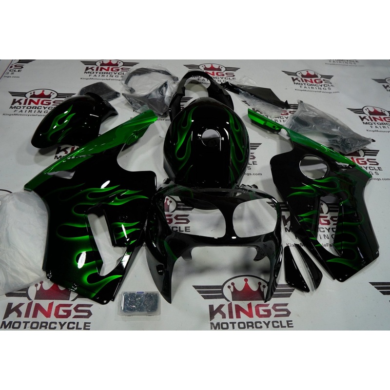 Fairing kit for a Kawasaki ZX12R (2000-2001) Black, Green Flames No Seat Cowl No Bolt Kit No Tank