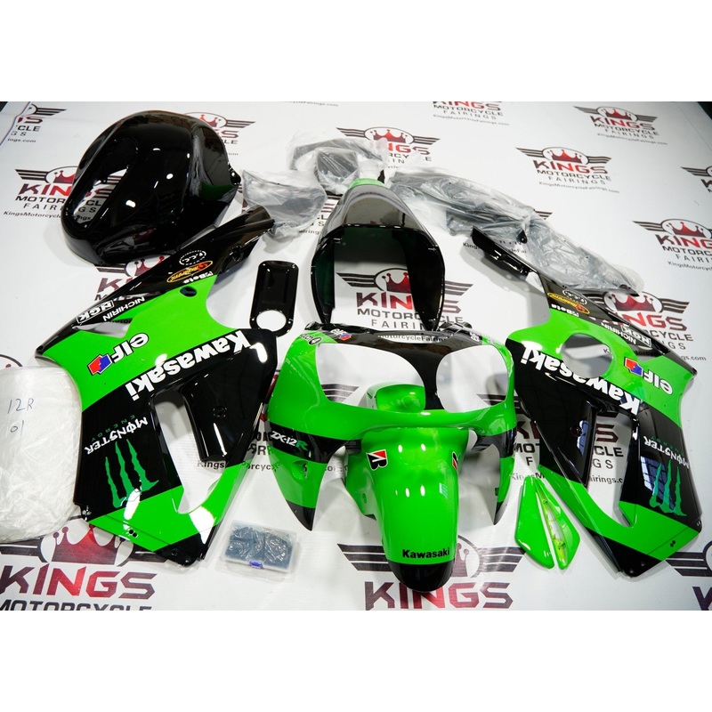 Fairing kit for a Kawasaki ZX12R (2000-2001) Green & Black Monster Energy No Seat Cowl No Bolt Kit No Tank
