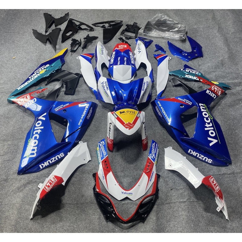 Suzuki GSXR1000 (2009-2016) Blue, White, Red & Yellow Voltcom Fairings Clear Windscreen: Free No Seat Cowl No Bolt Kit