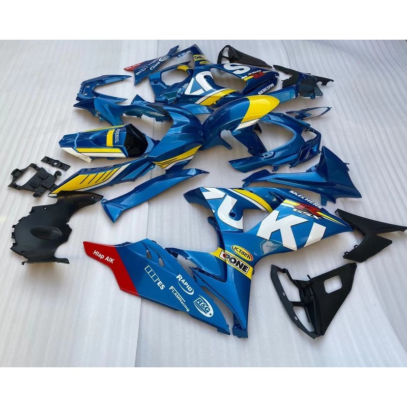 Suzuki GSXR1000 (2009-2016) Blue, Yellow & White Fairings Clear Windscreen: Free No Seat Cowl No Bolt Kit
