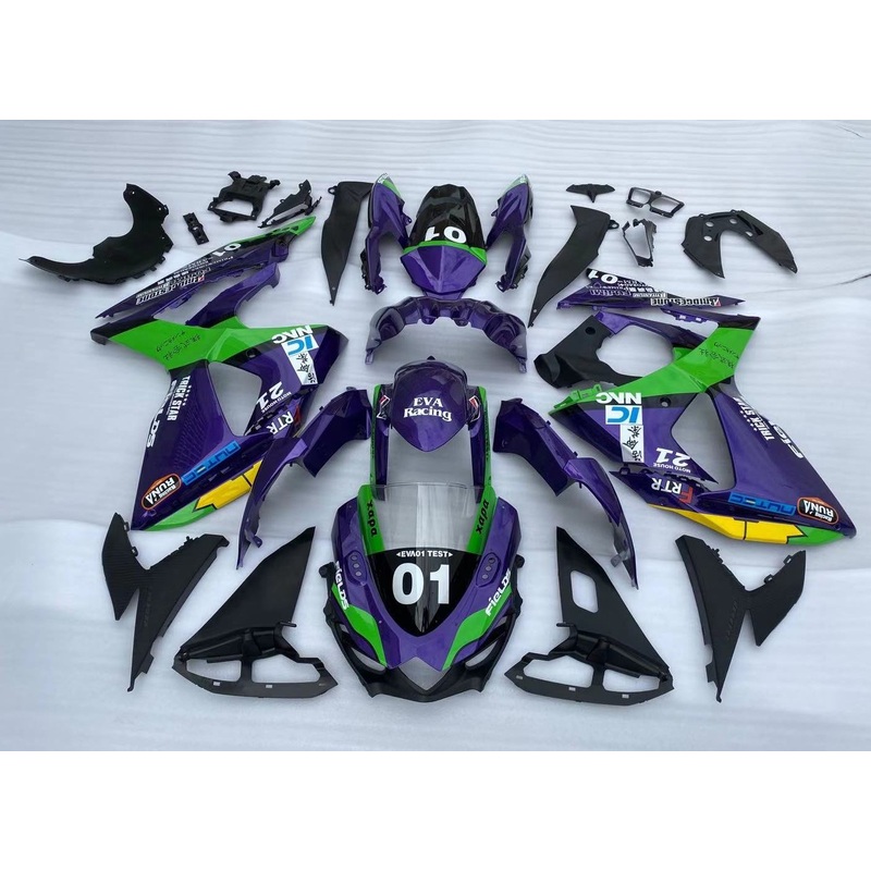 Suzuki GSXR1000 (2009-2016) Purple, Green, Black & Yellow #01 Fairings Clear Windscreen: Free No Seat Cowl No Bolt Kit