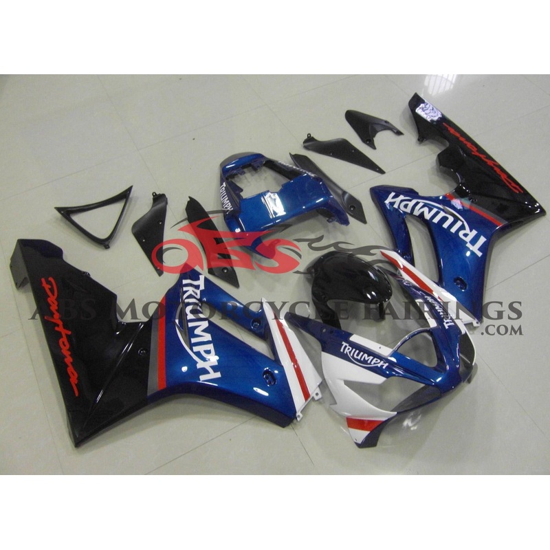 Triumph Daytona 675 (2006-2008) Blue, Black, White & Red Fairings Clear Windscreen: Free No Bolt Kit