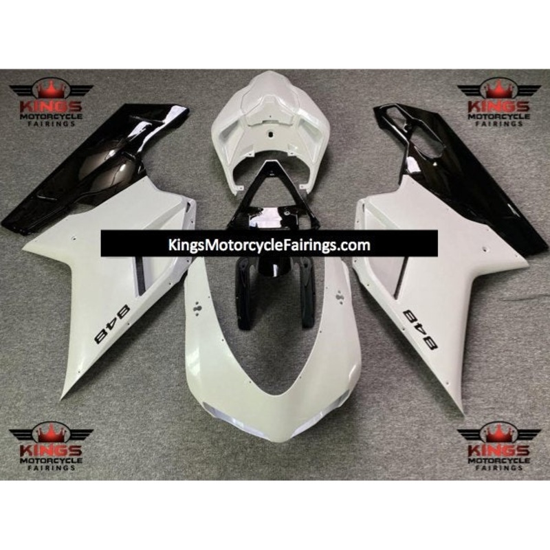 Ducati 1098 (2007-2012) Pearl White & Black Fairings Clear Windscreen: Free No Seat Cowl No Bolt Kit