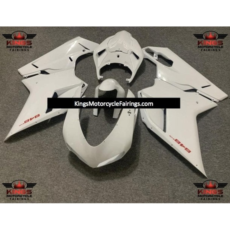 Ducati 1098 (2007-2012) Pearl White & Red Fairings Clear Windscreen: Free No Seat Cowl No Bolt Kit
