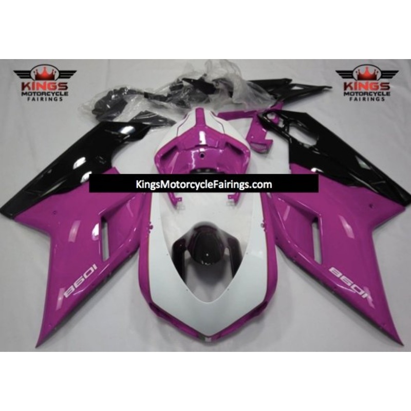 Ducati 1098 (2007-2012) Pink, White & Black Fairings Clear Windscreen: Free No Seat Cowl No Bolt Kit