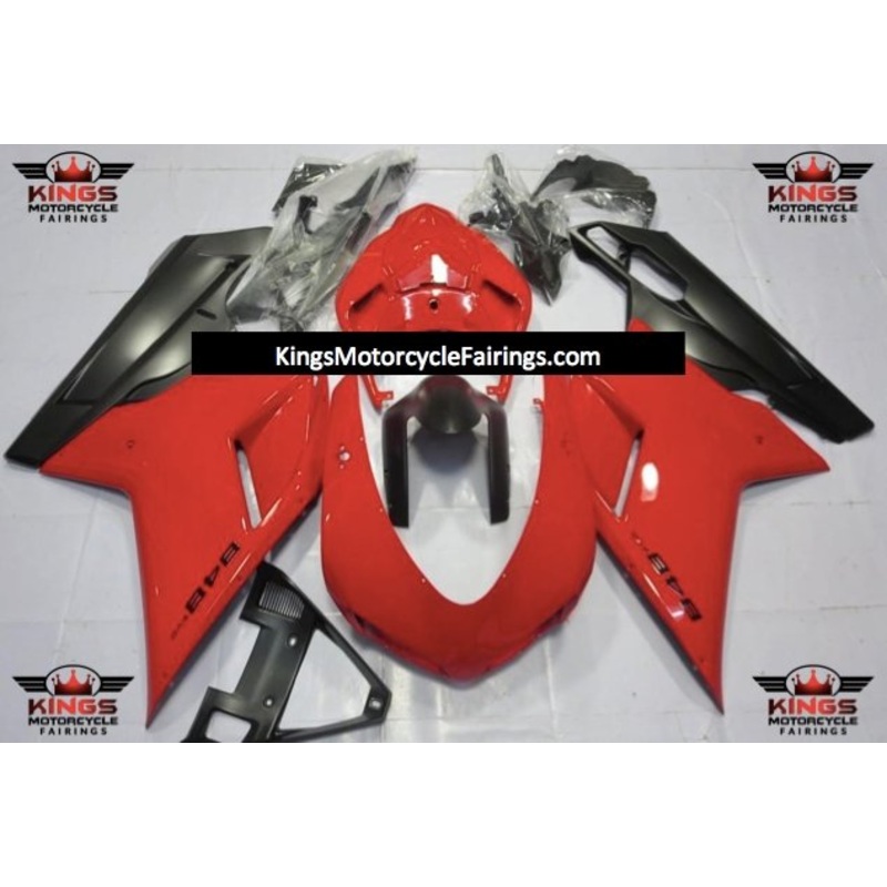 Ducati 1098 (2007-2012) Red & Matte Black Fairings Clear Windscreen: Free No Seat Cowl No Bolt Kit