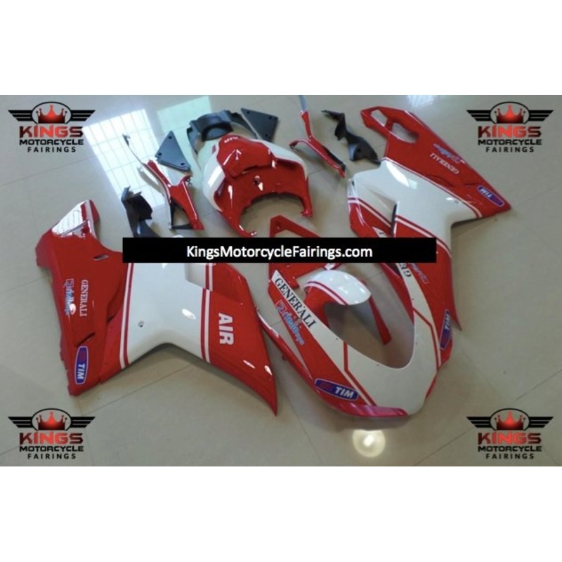 Ducati 1098 (2007-2012) Red & White Air Fairings Clear Windscreen: Free No Seat Cowl No Bolt Kit
