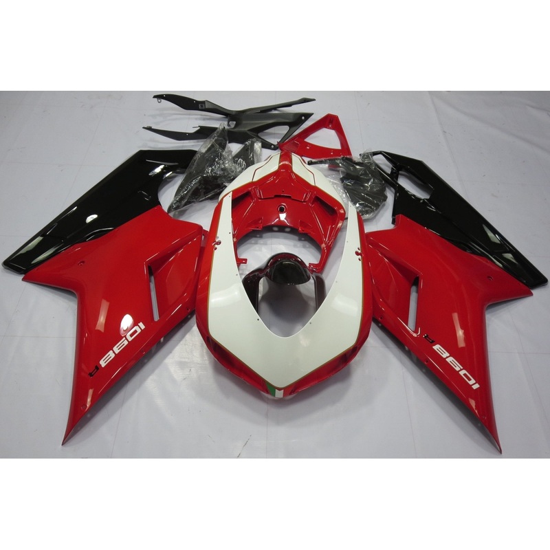 Ducati 1098 (2007-2012) Red, White & Black Fairings Clear Windscreen: Free No Seat Cowl No Bolt Kit