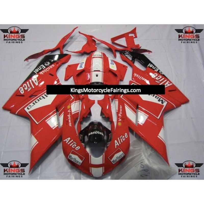 Ducati 1098 (2007-2012) Red, White & Black Marlboro Fairings Clear Windscreen: Free No Seat Cowl No Bolt Kit