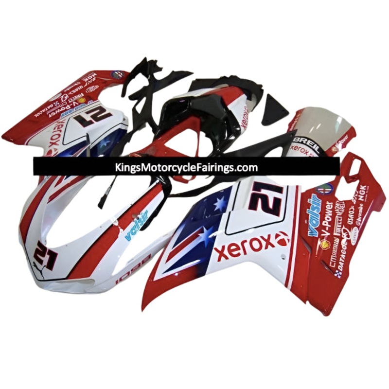Ducati 1098 (2007-2012) Red, White & Blue Bayliss Corse Valsir #21 Fairings Clear Windscreen: Free No Seat Cowl No Bolt Kit