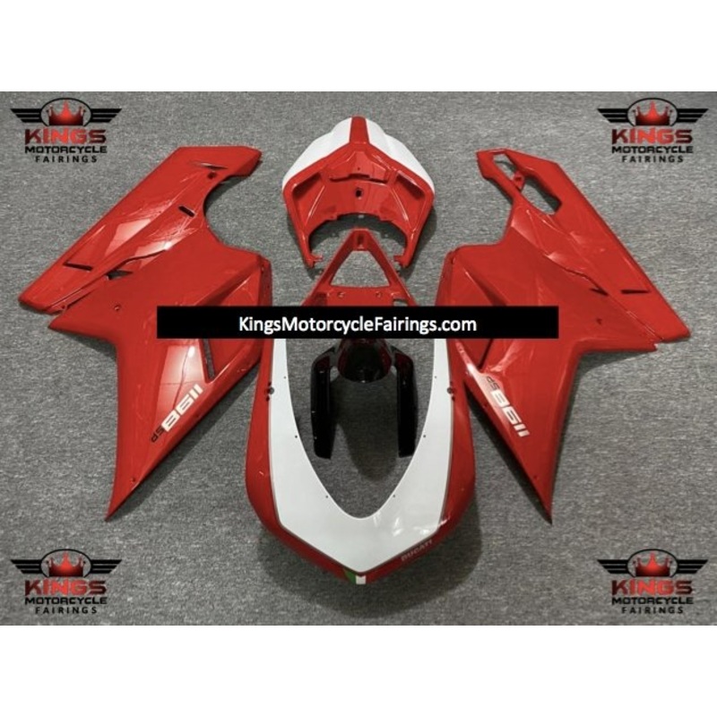 Ducati 1098 (2007-2012) Red & White Fairings Clear Windscreen: Free No Seat Cowl No Bolt Kit