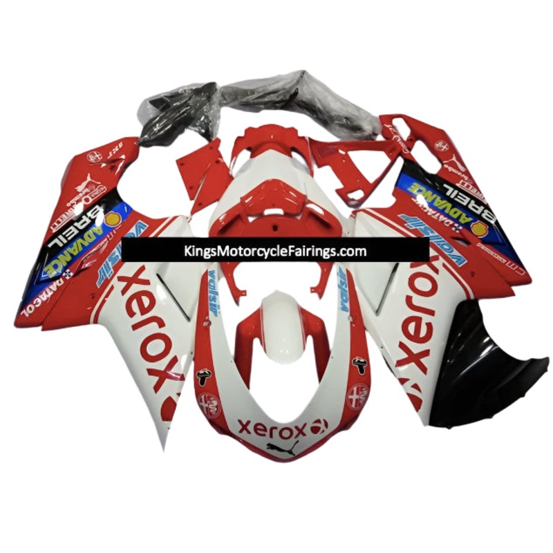 Ducati 1098 (2007-2012) Red, White XEROX Fairings Clear Windscreen: Free No Seat Cowl No Bolt Kit