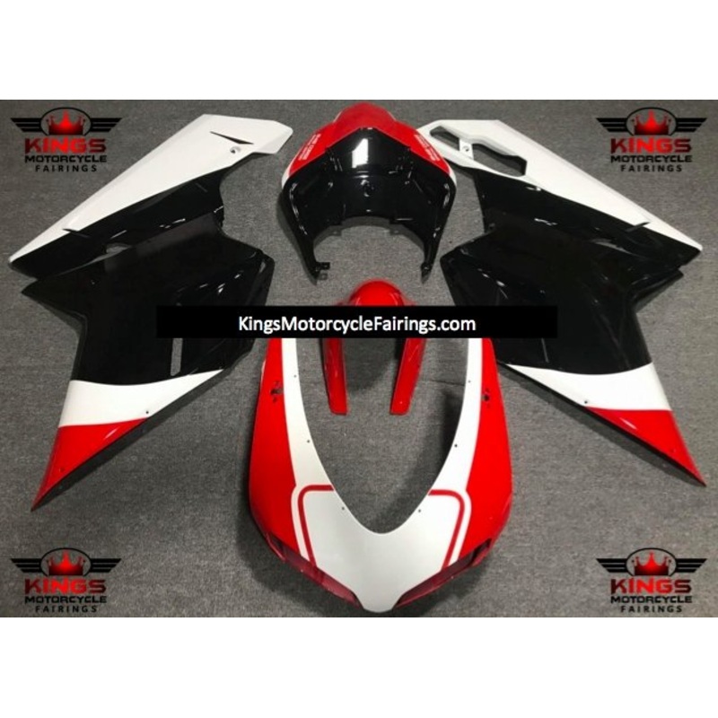 Ducati 1098 (2007-2012) White, Black & Red Fairings Clear Windscreen: Free No Seat Cowl No Bolt Kit