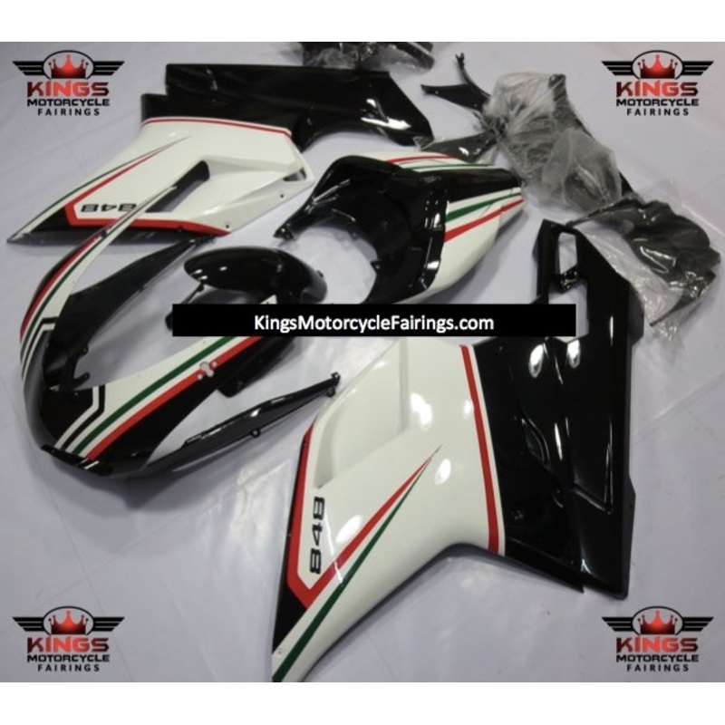 Ducati 1098 (2007-2012) White, Black, Red & Green Fairings Clear Windscreen: Free No Seat Cowl No Bolt Kit