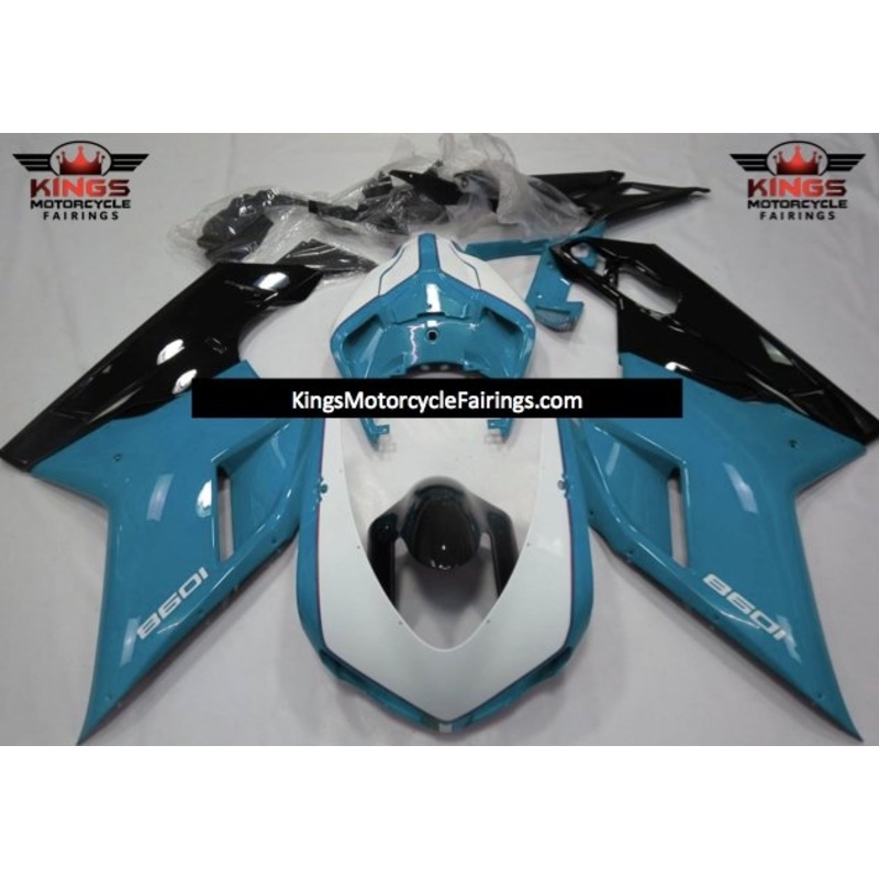 Ducati 1098 (2007-2012) White, Light Blue & Black Fairings Clear Windscreen: Free No Seat Cowl No Bolt Kit