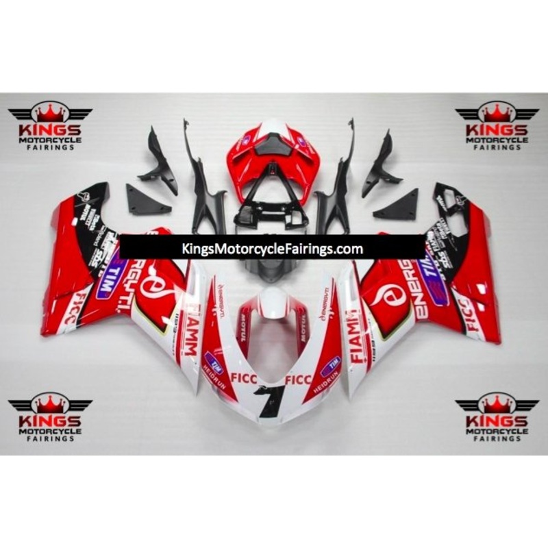 Ducati 1098 (2007-2012) White, Red & Black FIAMM #7 Fairings Clear Windscreen: Free No Seat Cowl No Bolt Kit
