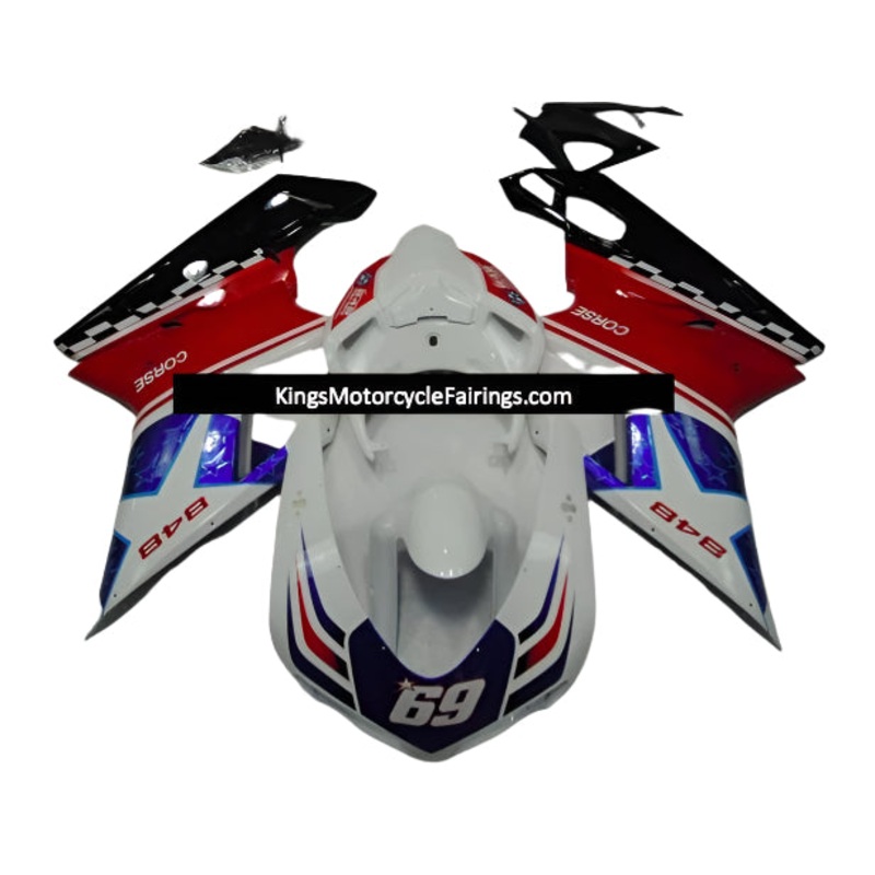 Ducati 1098 (2007-2012) White, Red, Blue, Black Corse Star #69 Fairings Clear Windscreen: Free No Seat Cowl No Bolt Kit