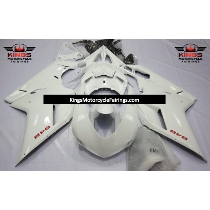 Ducati 1098 (2007-2012) White & Red Fairings Clear Windscreen: Free No Seat Cowl No Bolt Kit