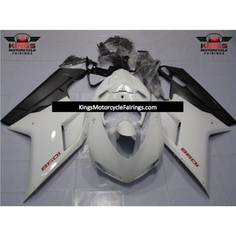 Ducati 1098 (2007-2012) White, Red & Matte Black Fairings Clear Windscreen: Free No Seat Cowl No Bolt Kit