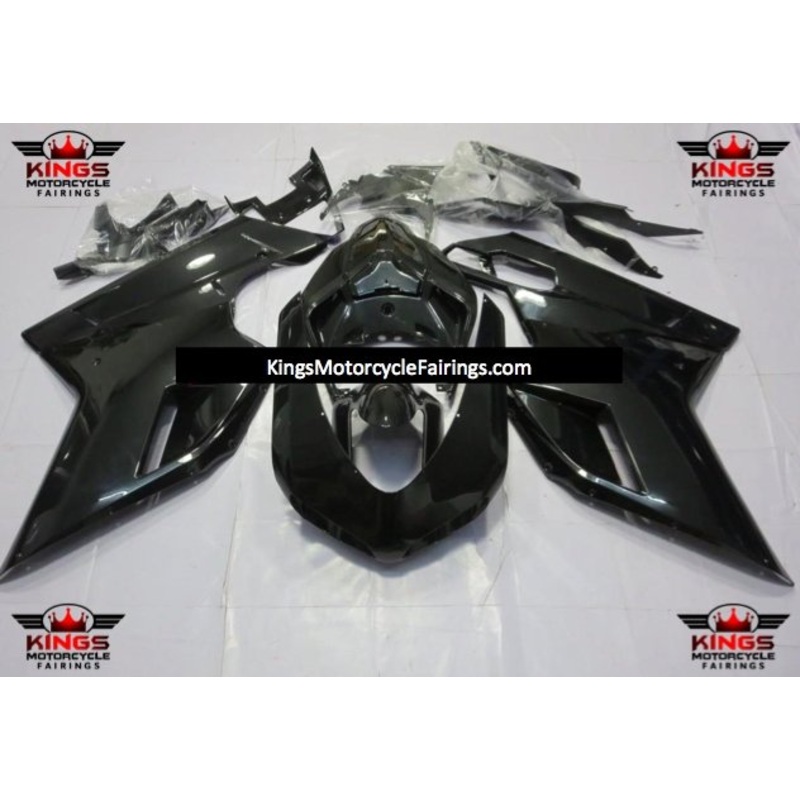 Ducati 1198 (2007-2012) All Black Fairings Clear Windscreen: Free No Seat Cowl No Bolt Kit